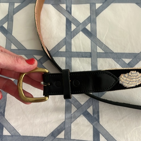 Like New- custom Black Needlepoint Belt with shell print main image 5
